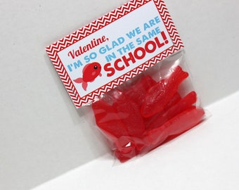 Valentines Day swedish fish favor, completed favor with treat topper, valentine treat topper, valentine treat, valentine favor, classroom