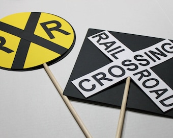 Train party centerpiece, train birthday party, railroad crossing centerpiece, train party decoration, train birthday party decor