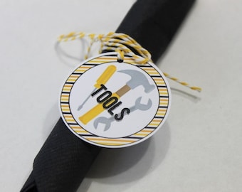Construction party cutlery utensils tool tags - birthday party, dump truck birthday, baby shower