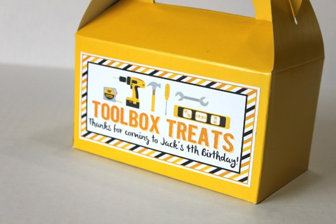 Construction Party Tool Box Favor Box STICKERS ONLY Birthday Etsy