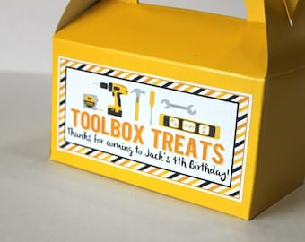 Construction birthday party tool box favor box treats, construction birthday party, dump truck birthday, baby shower, dig in birthday party