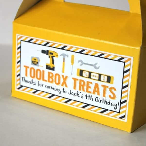 Construction birthday party tool box favor box treats, construction birthday party, dump truck birthday, baby shower, dig in birthday party