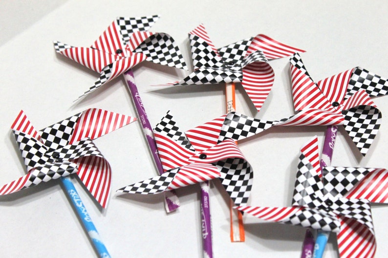 race car baby shower checkered flag Pixy Stick Pinwheels favor race car birthday Race car Birthday Party favor race car party favor