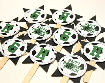 Cupcake toppers (12) sports, holidays, characters, birthday party, baby shower, soccer, basketball, baseball, movie night