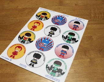 Valentine favor stickers, valentine treat bag sticker, valentine sticker, valentine superhero, superhero treat, superhero stickers, girl