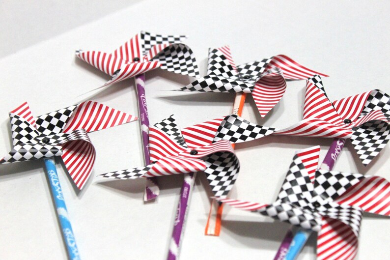 race car baby shower checkered flag Pixy Stick Pinwheels favor race car birthday Race car Birthday Party favor race car party favor