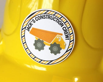 Construction birthday party, 12 hard hats with 12 personalized stickers - birthday party, dump truck party, baby shower, boy birthday party