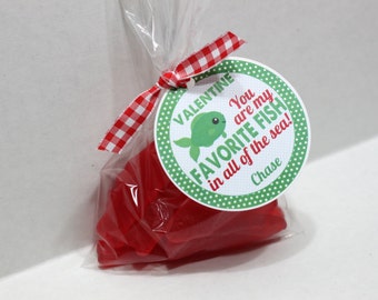 Valentines Day swedish fish favor, completed valentine treat, valentine favor, classroom treat, class treat, prepackaged, class favor