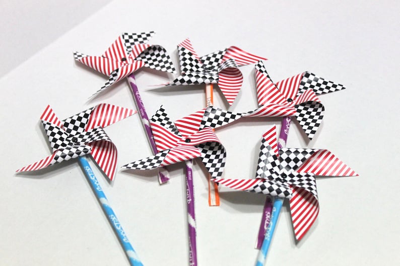 race car baby shower checkered flag Pixy Stick Pinwheels favor race car birthday Race car Birthday Party favor race car party favor