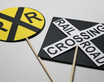 Train party centerpiece, train birthday party, railroad crossing centerpiece, train party decoration, train birthday party decor