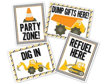 Construction birthday party poster sign PRINTABLE - dig in, party zone, refuel here, dump gifts here, construction birthday party, shower