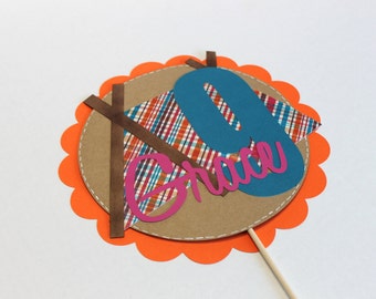 Glamping camping party cake topper - birthday party, campout, nature party, bohemian, shabby chic, girls night