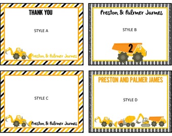 Construction birthday party Thank You notes - construction party, construction baby shower, thank you note, thank you card, note card