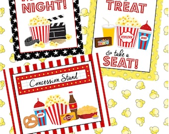 Movie night poster set PRINTABLE - 3 signs Welcome to movie night, birthday party, concession sign, drive in movie party, drive in theater