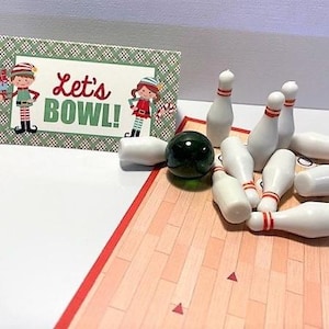 Elf bowling, bowling ball, bowling pins, let's bowl, elf prop, Stage your elf, elf kit, elf accessories, christmas elf
