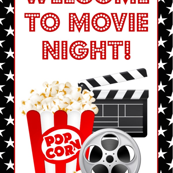 Movie night poster sign PRINTABLE - Welcome to movie night, birthday party, movie night, drive in movie party, drive in theater, movie night