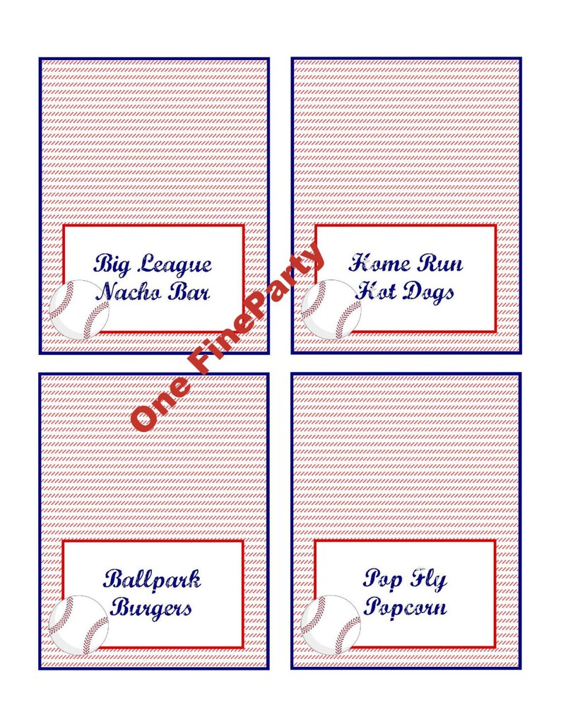 Baseball Menu Labels Baseball Birthday Party, Menu Card Buffet Card DIGITAL DOWNLOAD - Candy ...