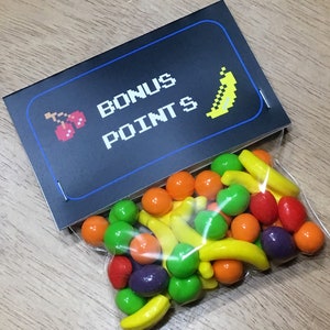Gaming Party Favors, DIY bonus points party favor, TREAT TOPPERS only, video game party, arcade birthday, runts boy birthday gamer favor