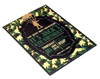 Army Birthday Party invitations (10) - army party, camouflage party, camo invite, camo invitation, military invitation, military party