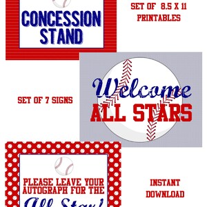 Baseball party signs, PRINTABLE, baseball birthday party decor, INSTANT DOWNLOAD, concession sign, welcome sign, autograph sign, old timer