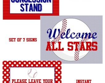 Baseball party signs, PRINTABLE, baseball birthday party decor, INSTANT DOWNLOAD, concession sign, welcome sign, autograph sign, old timer