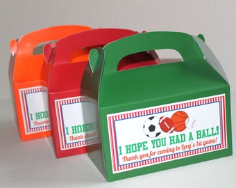 All sports party favor box, goodie bag, gable box, party favor, candy box, - party supplies football basketball baseball soccer