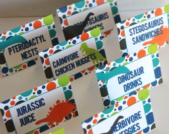 Dinosaur menu card, dinosaur birthday menu card, dinosaur party buffet card, table talker, candy buffet, place card, food label, food card