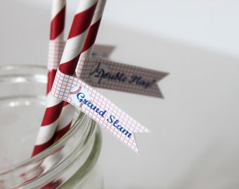 Baseball party straws and flags, baseball birthday party, baseball baby shower, baseball wedding, mason jar drink, party flag, drink flag