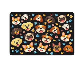 Dog Faces Pet Food Mat: Non-Slip Paw Print Placemat (12x18)