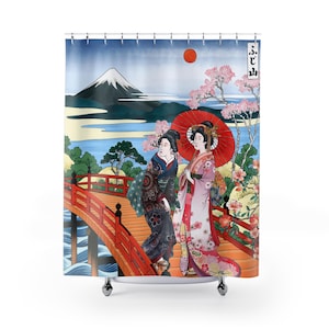 Shower Curtain Japanese Print Shower Curtain with Cherry Blossoms Asian Decor Shower Curtain Bathroom Accessory Zen Vibes Gift for Home