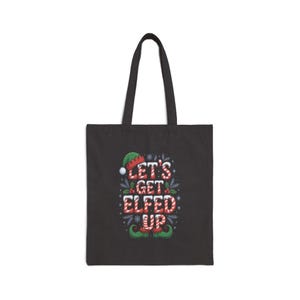 Festive Elf Cotton Canvas Tote Bag: Double-Sided Holiday Shopping