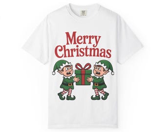 メリークリスマスエルフTシャツ：ユニセックスコットンTシャツ