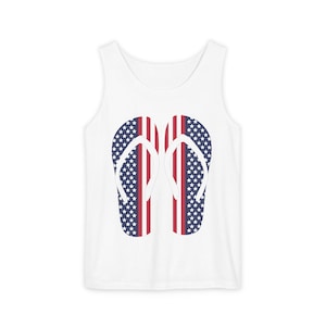 タンクトップ 愛国的なフリップフロップタンクトップ ユニセックス サマーTシャツ 楽しい独立記念日ギフト カジュアルビーチウェア BBQパーティー衣装 独立記念日アパレル