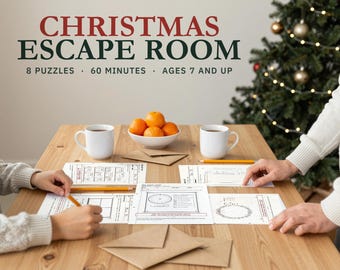 Juego de escape navideño, 8 rompecabezas, 60 minutos, para mayores de 7 años (descarga digital)