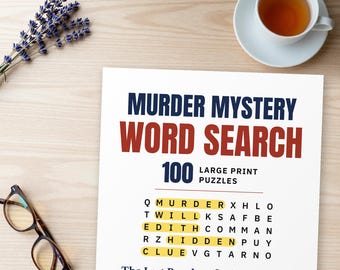 Libro de sopas de letras de misterio y asesinato, 100 rompecabezas con letra grande para adultos y personas mayores, misterio imprimible con un mensaje oculto en cada cuadrícula.