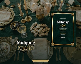 Kit para una noche de Mahjong al estilo Art Déco, decoración para una noche de juegos al estilo Gatsby (descarga digital)