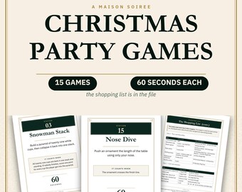 Christmas Party Games Printable, 15 Games, 60 Seconds Each, Shopping List and Station Signs (Digital Download)