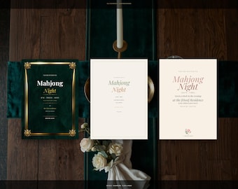Paquete para fiesta nocturna de Mahjong, estilo art déco, minimalista y floral (descarga digital)