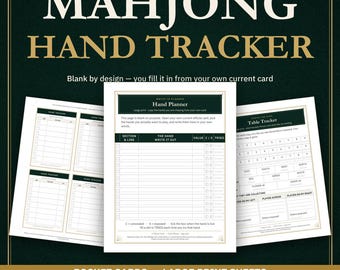 Blank Mahjong Hand Tracker, Large Print Score Card, Pocket Cards (PDF Download)