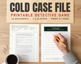 Juego de detectives imprimible "Archivo de casos sin resolver", 16 documentos, de 1 a 6 jugadores (descarga digital)