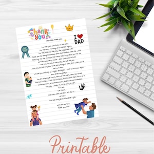 Carta de los niños a papá / Regalo imprimible para el Día del Padre / Agradecimiento emocional para papás con niños pequeños / Descarga digital instantánea