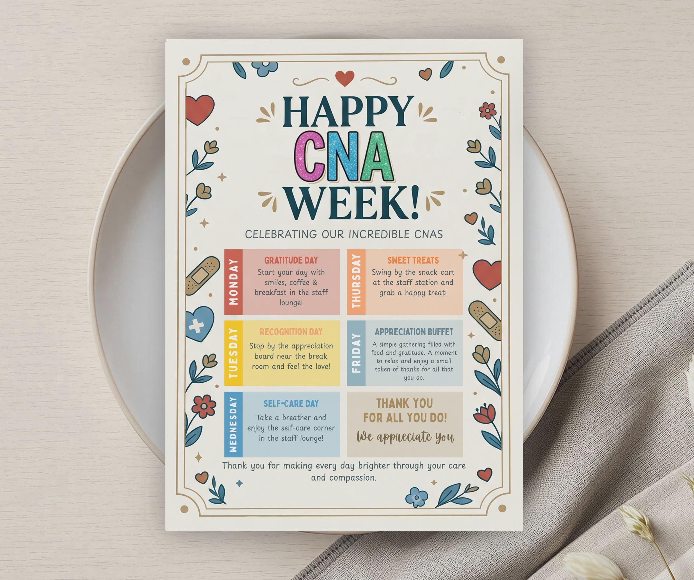 CNA Appreciation Week Flyer Template, Editable Itinerary Template ...