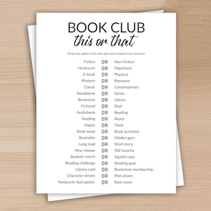 Book Club This or That Game, Printable Icebreaker, Team Activity, Fun Game, Book Lovers, Reading Groups, Instant Download