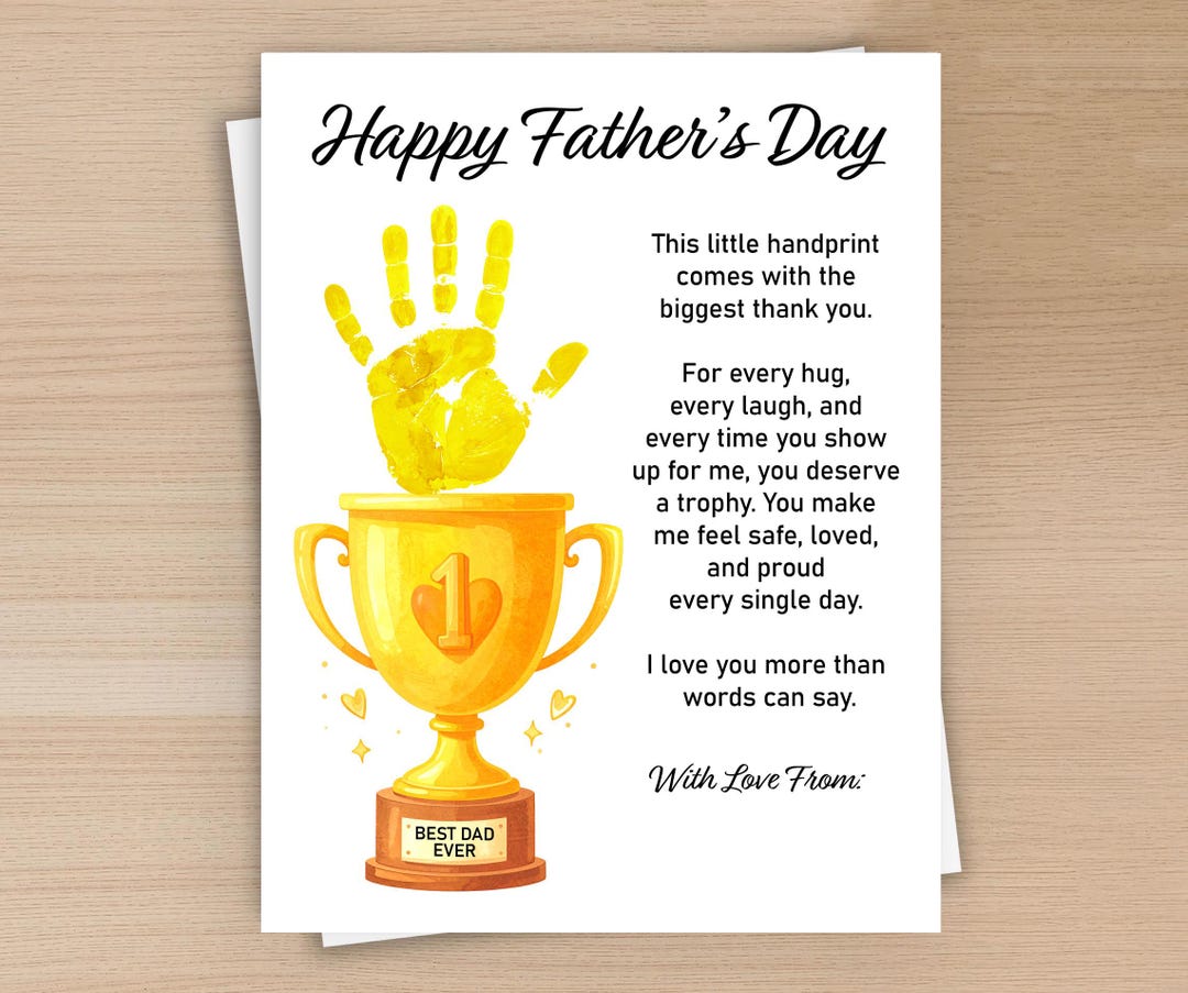 Father's Day Handprint Printable, Best Dad Ever Trophy Handprint Craft ...