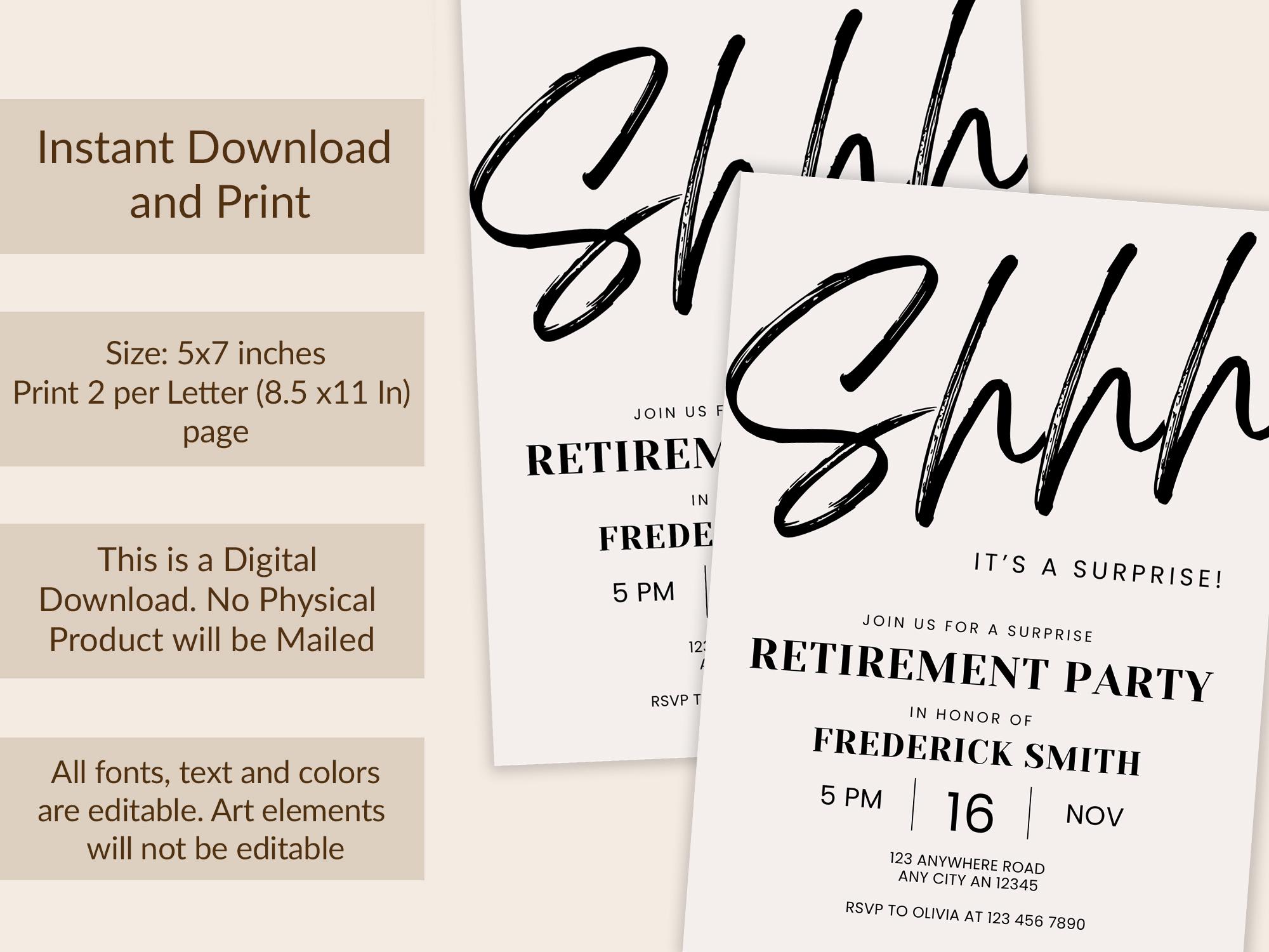 Surprise Retirement Party Invitation, Party Printable, Minimalist ...