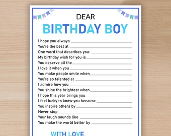 Wishes for Birthday Boy Printable, Birthday Game, Boys Birthday Party, Party Activity for Boys, Dear Birthday Boy, Instant Download