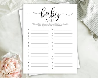 Baby Shower A to Z Game Printable, Baby Shower Game, ABC Game, Baby Party Activity for Guests, Instant Download, Printable Baby Games