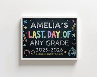 Editable Last Day of School Sign, Chalkboard Sign, Any Grade Sign, End of School Year Sign, Photo Prop, Digital Download