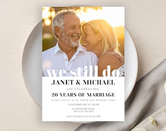 We Still Do Vow Renewal Invitation Template, Editable Minimalist Wedding Anniversary Invite, Save the Date, Photo Invite, Instant Download