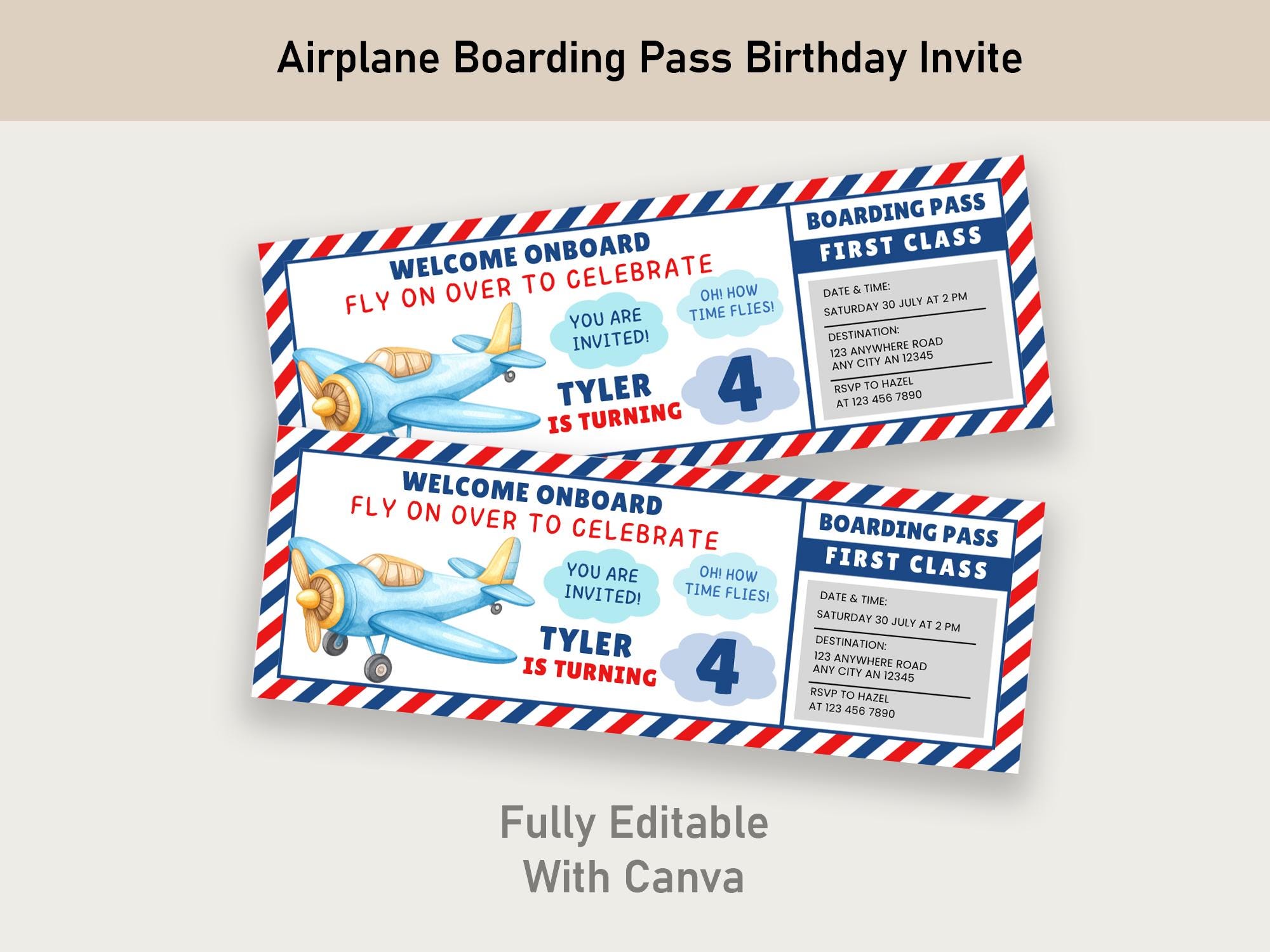 Welcome Aboard Editable Airplane Boarding Pass Birthday Ticket Template, Printable DIY Party ...